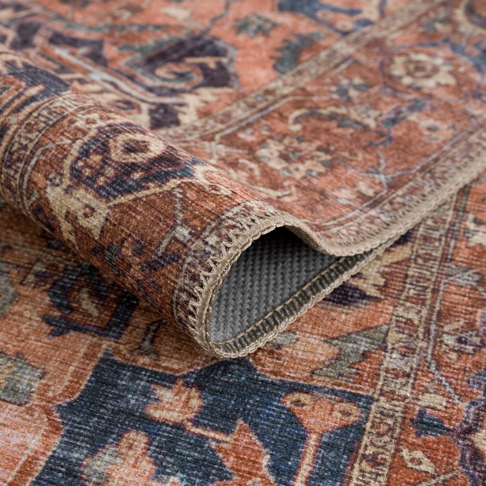 Ionia IO-08 Traditional Washable Rug | BEIGE/TERRACOTTA | Non-Slip - Image 3