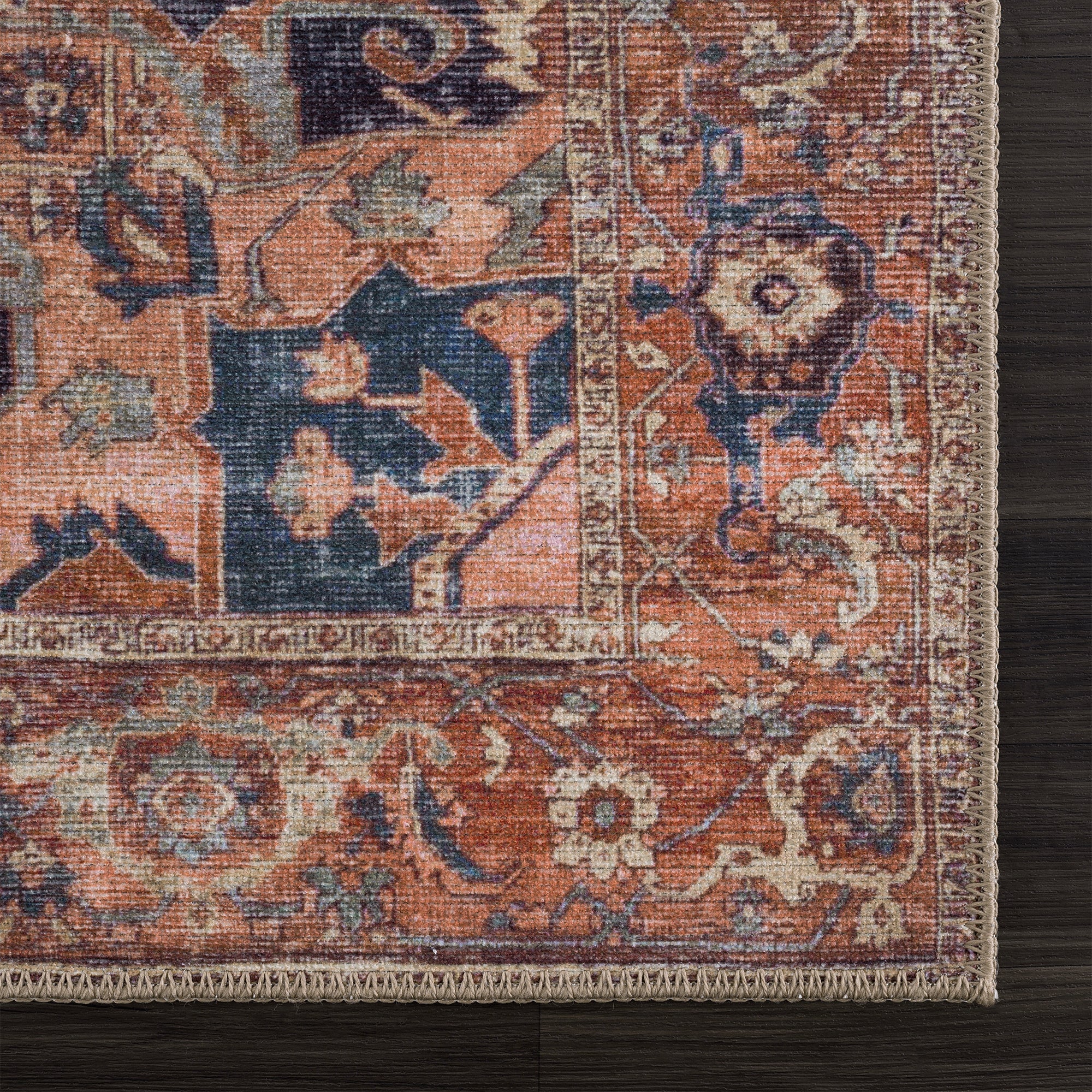 Ionia IO-08 Traditional Washable Rug | BEIGE/TERRACOTTA | Non-Slip - Image 6