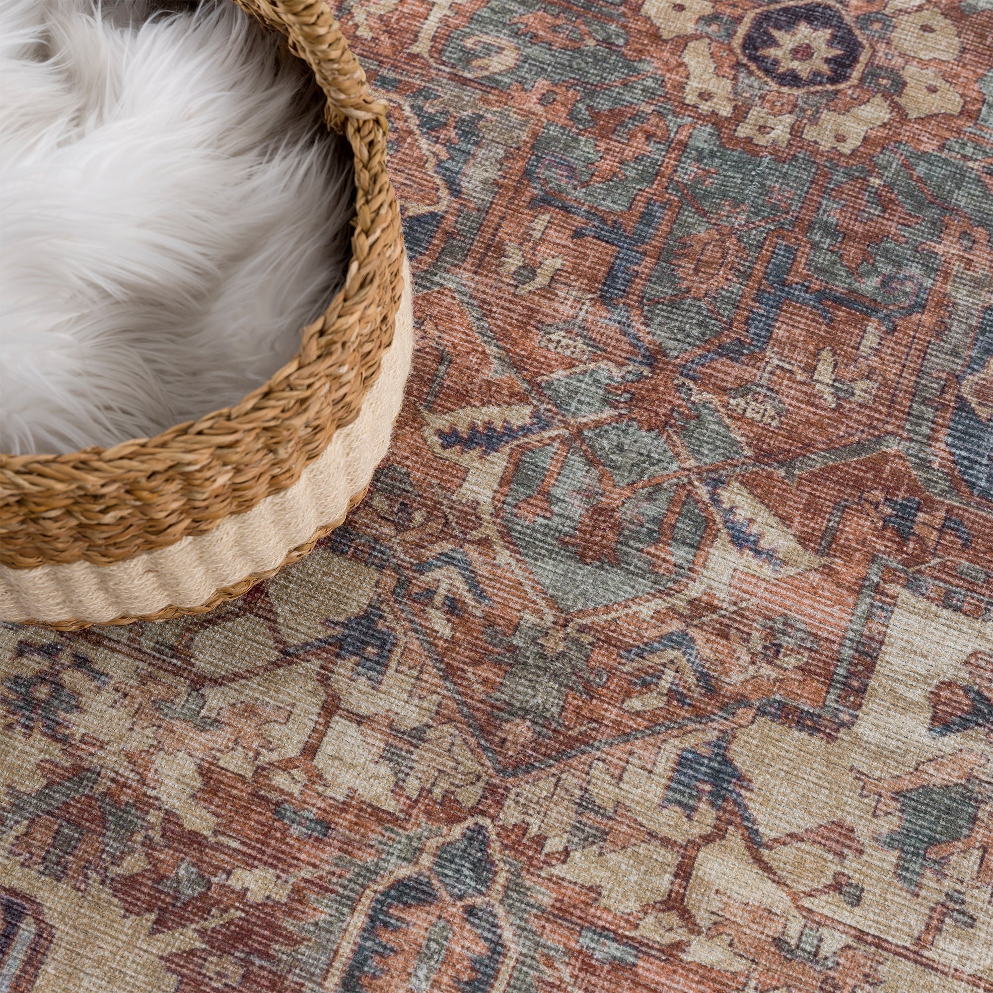 Ionia IO-08 Traditional Washable Rug | BEIGE/TERRACOTTA | Non-Slip - Image 9