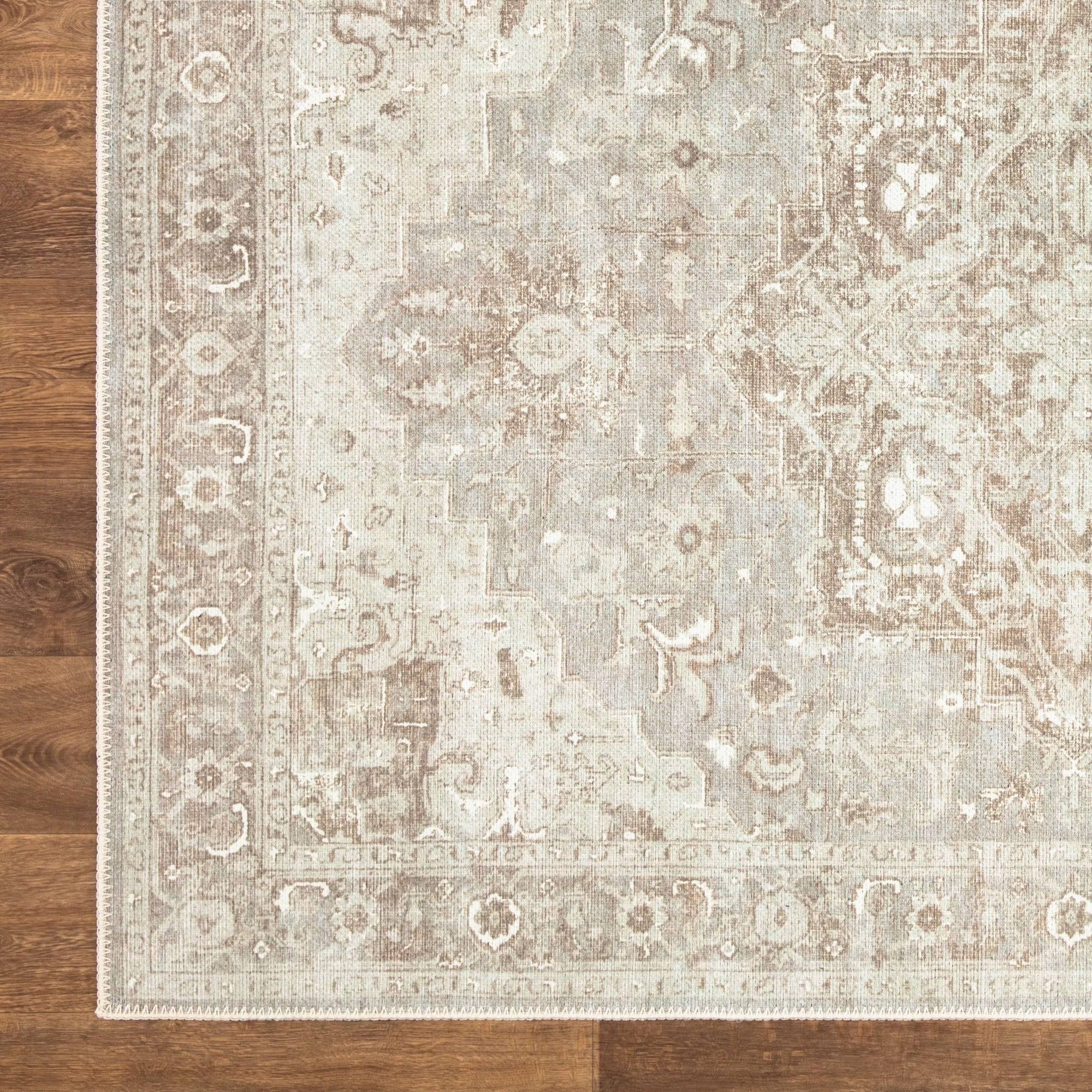Ionia IO-14 Traditional Medallion Beige and Gray Washable Rug | Non-Slip - Image 4