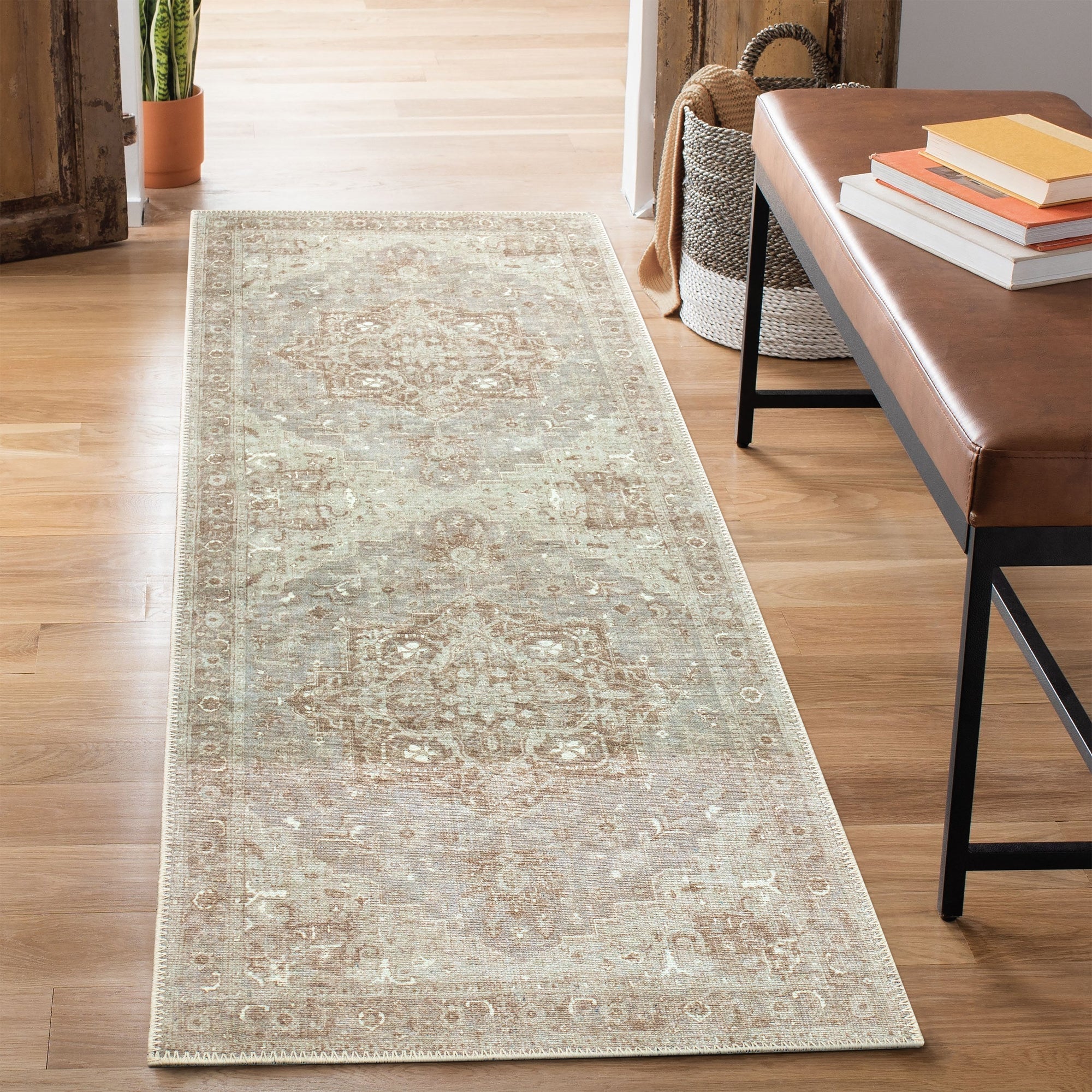 Ionia IO-14 Traditional Medallion Beige and Gray Washable Rug | Non-Slip - Image 9