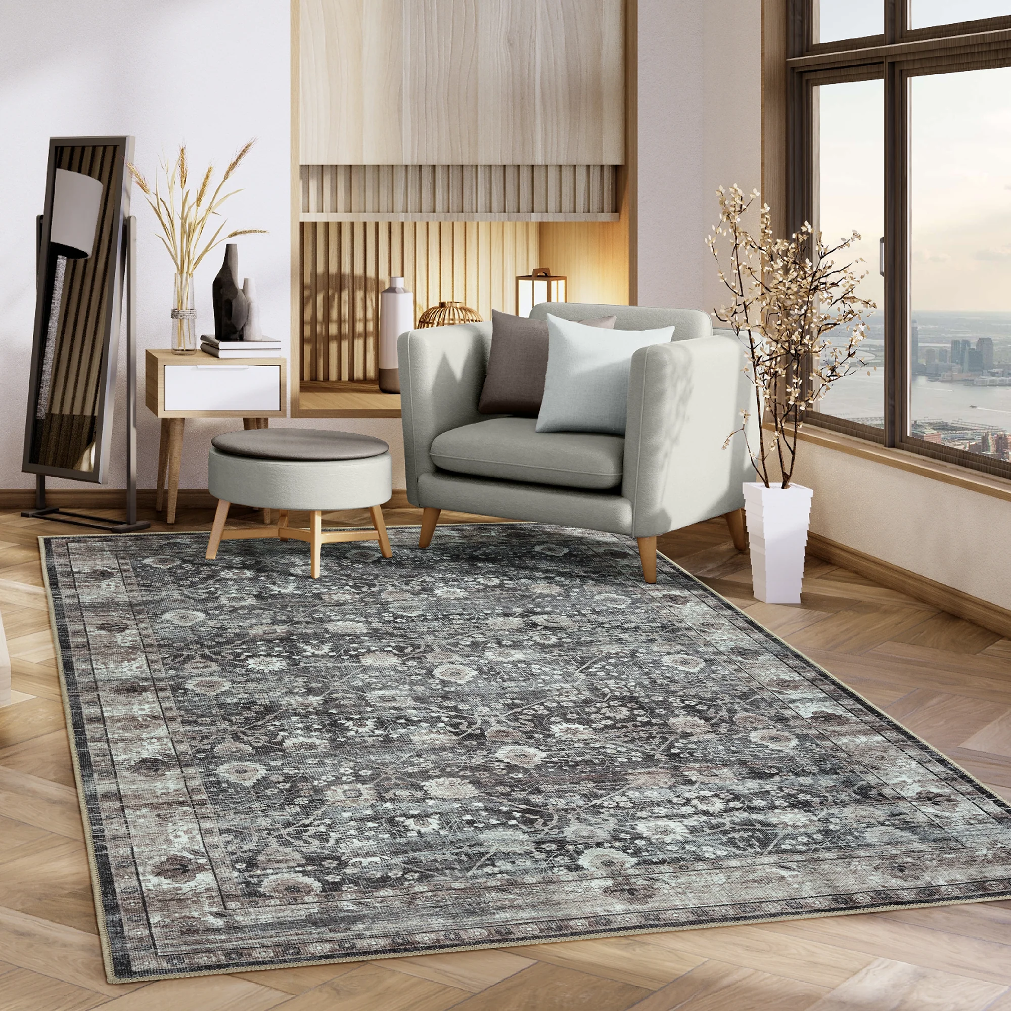 Ionia IO-24 Traditional Washable Rug | Non-Slip - Image 3